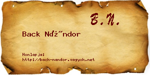 Back Nándor névjegykártya