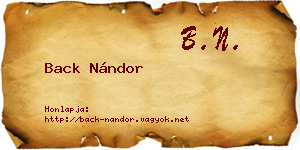 Back Nándor névjegykártya